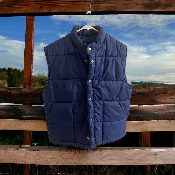 JCPenney Towncraft 80's Men's Quilted Puffer Vest Navy Blue Size Medium Vintage - Picture 1 of 6